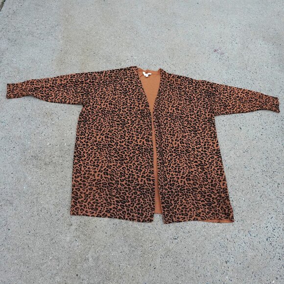 Terra & Sky Plus Size 3X Leopard Print Cardigan Open Front Sweater Boho - Picture 1 of 9